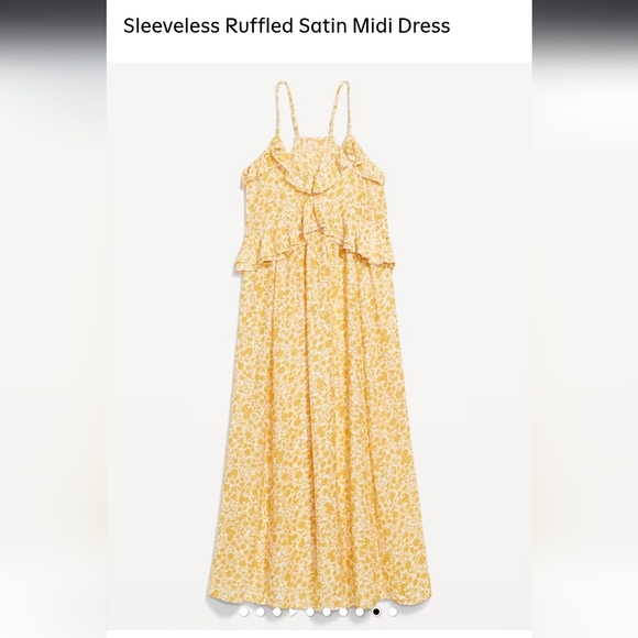 Yellow Floral Sleeveless Ruffled Satin Midi Dress Old Navy - Picture 3 of 4